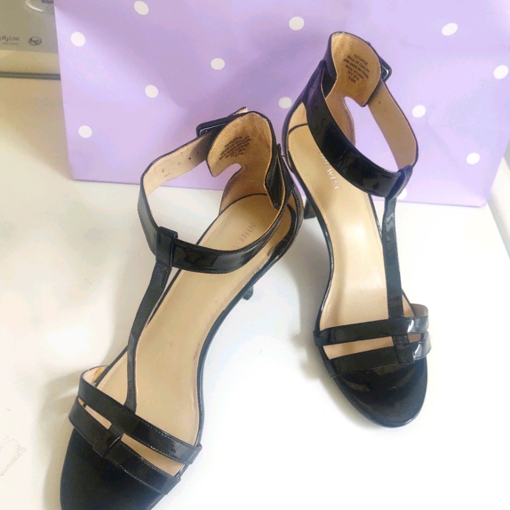 Nine west black double strap heels open toe, size 9.5